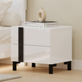 Modern High Gloss 3 Piece Bedroom Set Floating Bed Frame Queen Size Platform Bed With Led Light & 2 Nightstands, White Box Spring Not Required Queen White Wood 3 Piece Set Solid Wood Mdf
