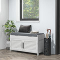 Homcom Shoe Bench, Entryway Bench With Shoe Storage, Cushion, Hidden Compartments, Adjustable Shelves And Shutter Doors, 35.4