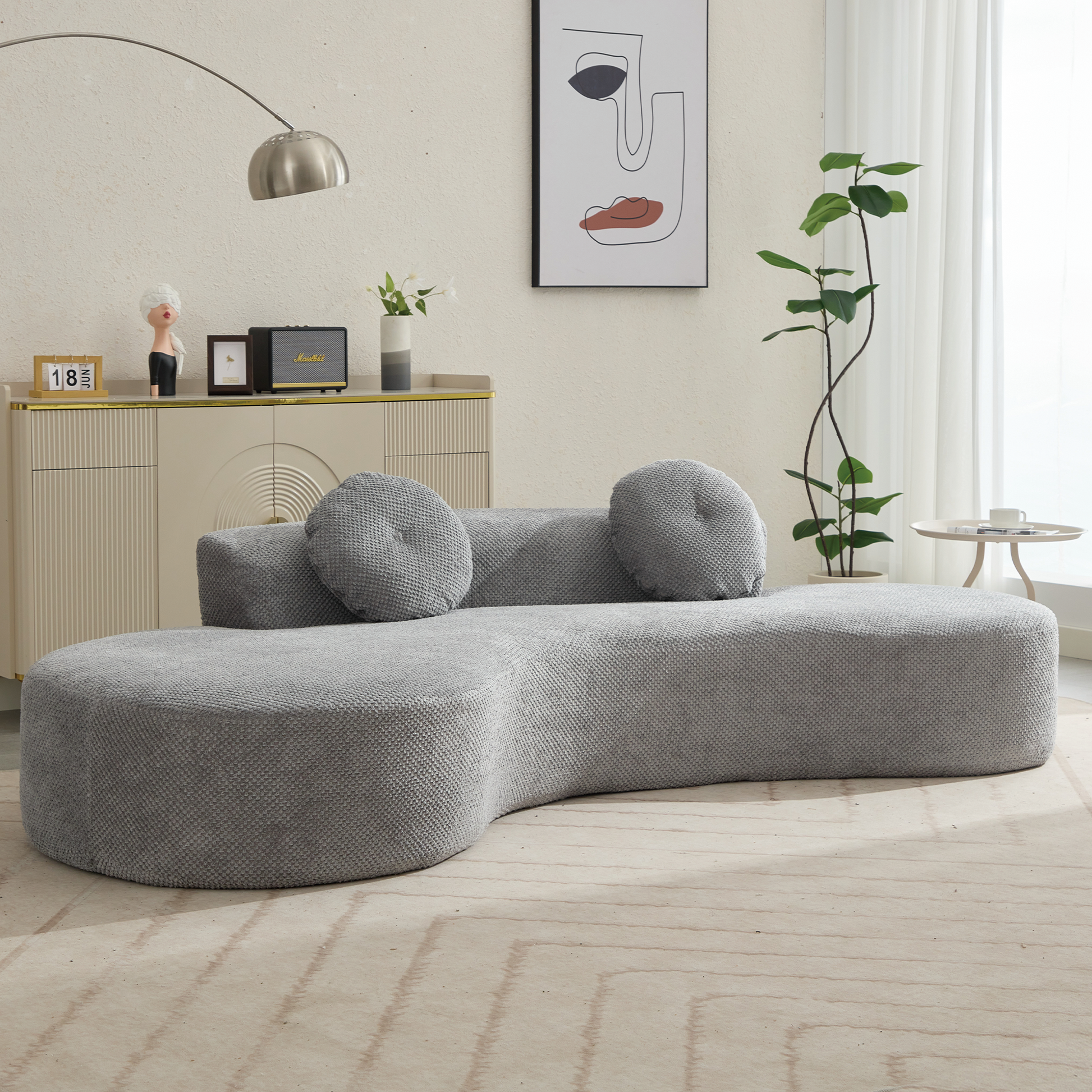Arrived 105.5''Curved Sofa, Modern Minimalist Sofa, Cloud Couch Sofa 3 4 Seater Couch With 2 Pillows,Bedroom, No Assembly Required, Point Shaped Corduroy, Anti Wrinkle Gray Gray Polyester Primary Living Space Tight Back Soft Modern Foam Upholstered 3