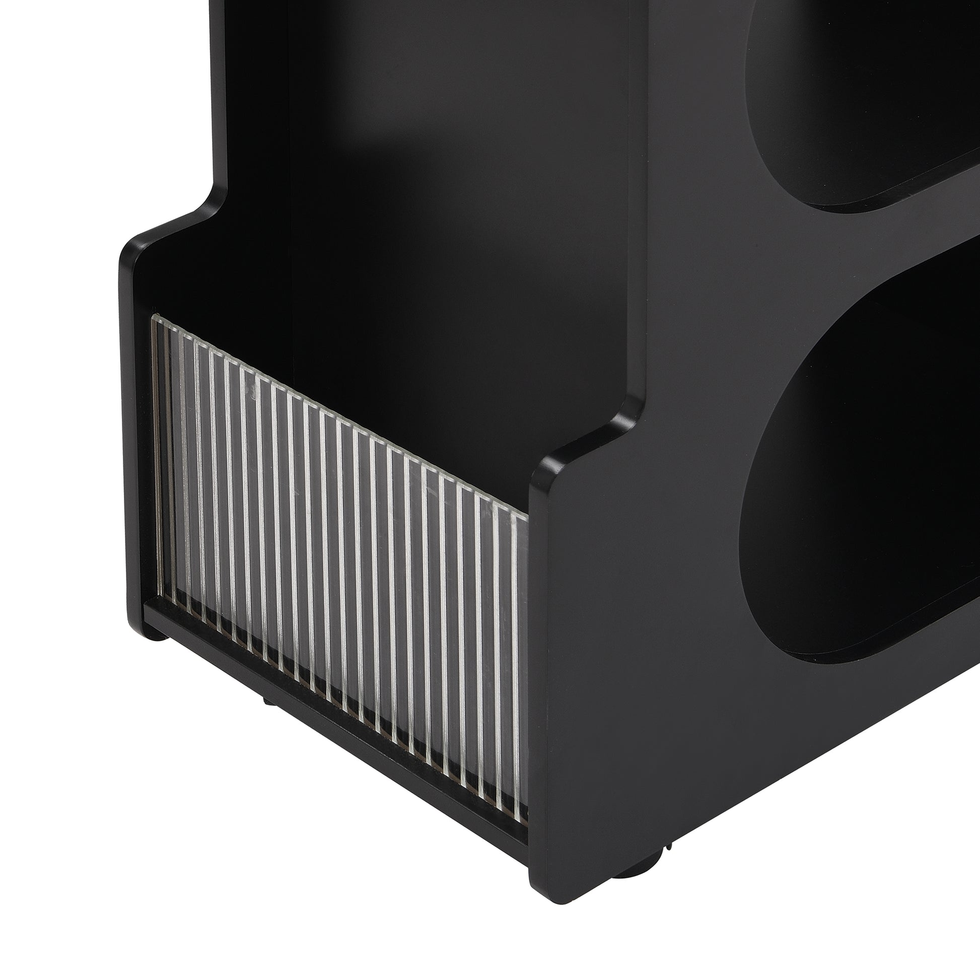 Mobile End Table With Lockable Wheels, Narrow Coffee Table With 5Mm Thick Fluted Tempered Glass, Modern Nightstand With Golden Round Rod, Living Room, Black, 31.5''W X11.8''D X 23.1''H Black Primary Living Space Mdf