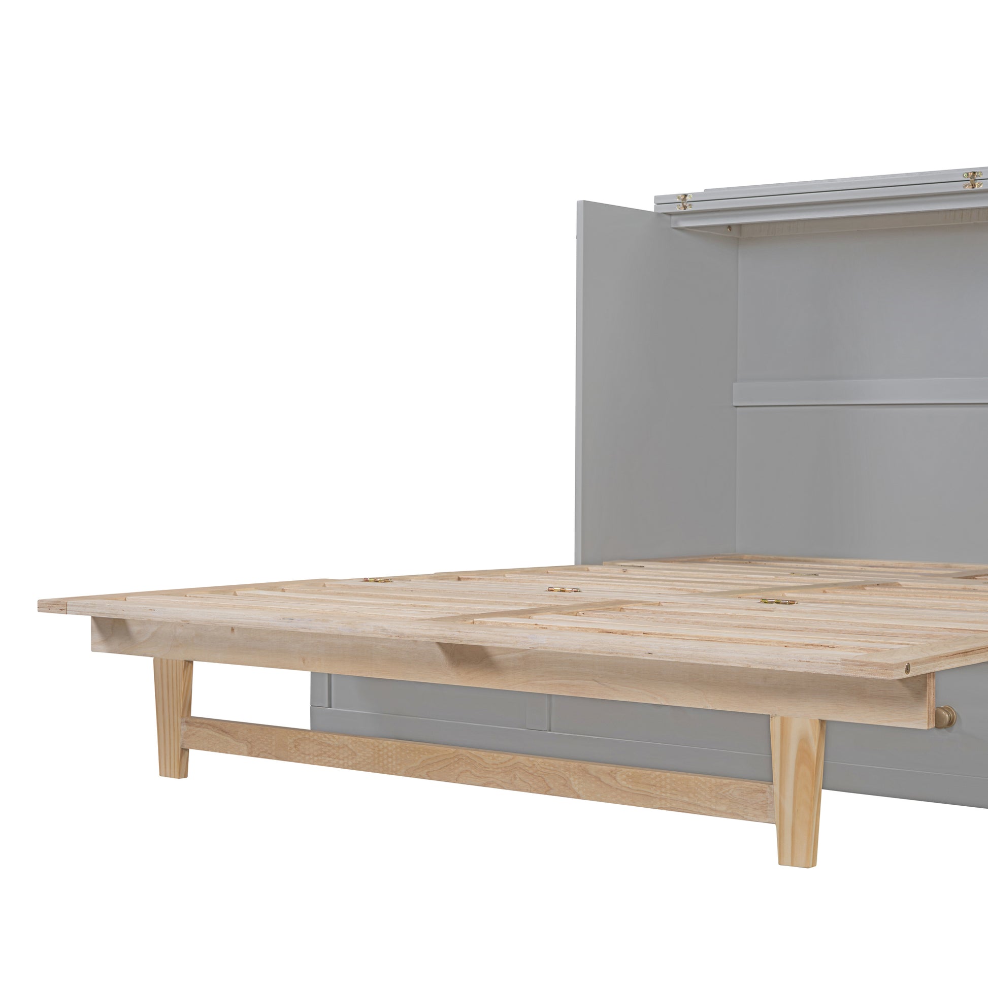 Queen Murphy Bed With Large Drawers,Gray Queen Gray Plywood