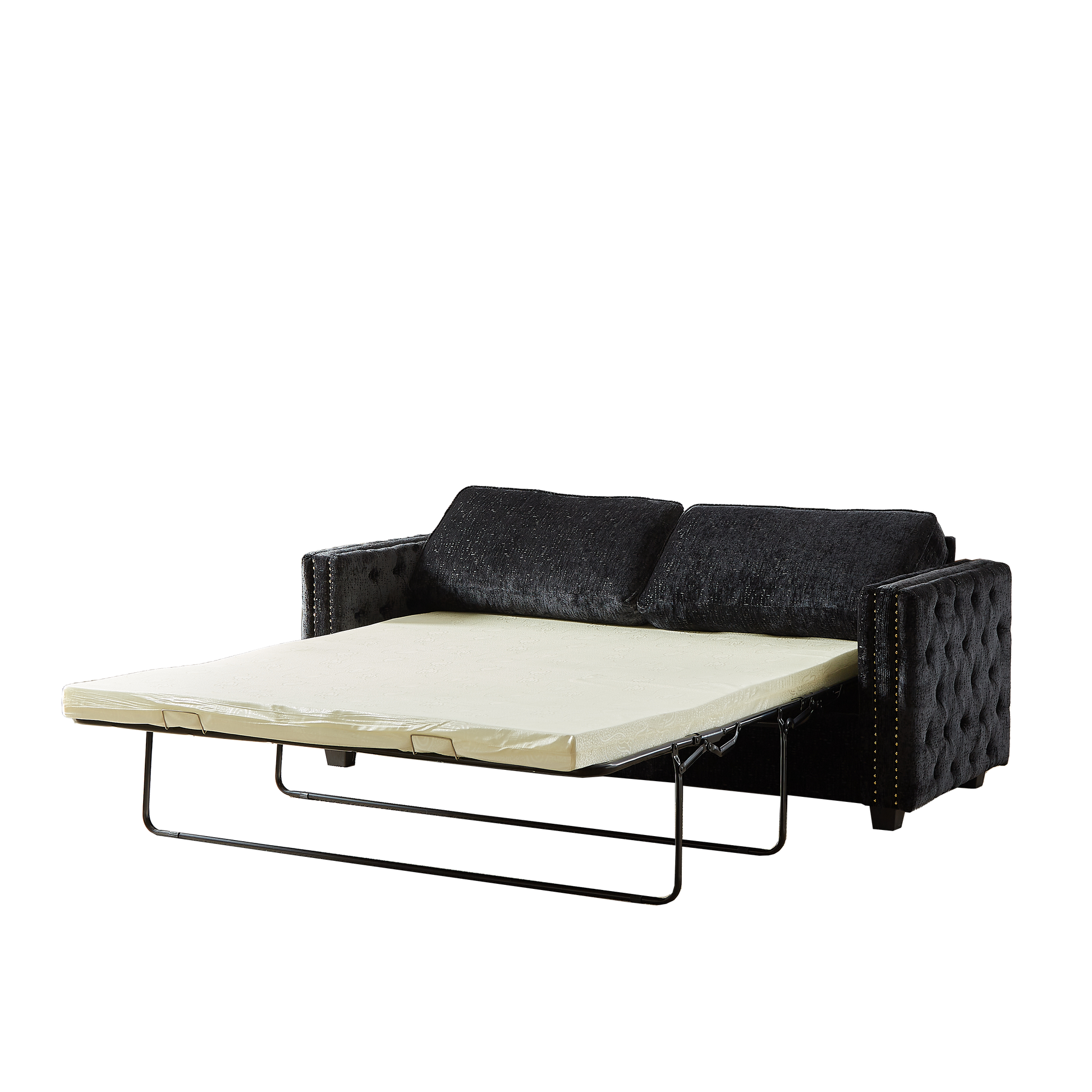 Convertible Sleeper Sofa With Memory Foam Mattress, 3 Seater Full Size Bed Couch For Living Rooms, Designed With Chenille Fabric Black Chenille 3 Seat