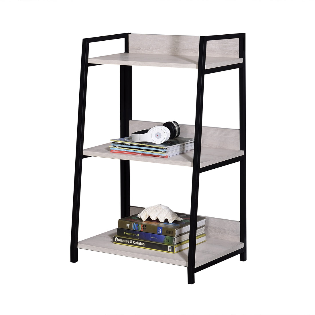 Wendral Natural & Black Finish Bookshelf Black,Natural Metal,Synthetic Wood