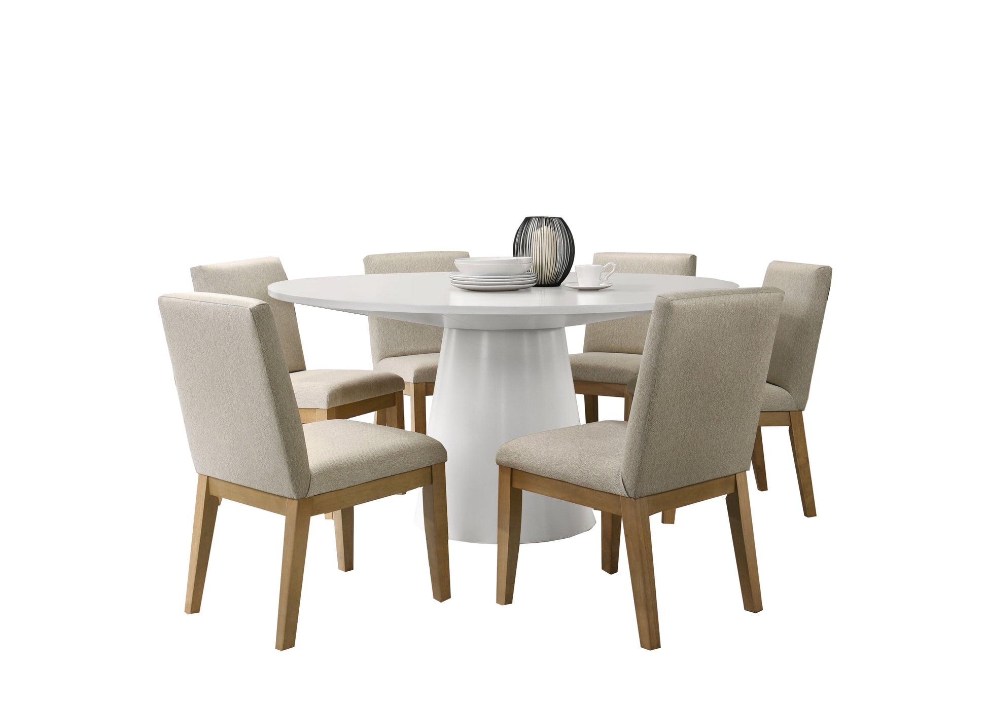 Jasper White 7 Piece 59"W Round Dining Table Set With Driftwood Finish Chairs White Wood