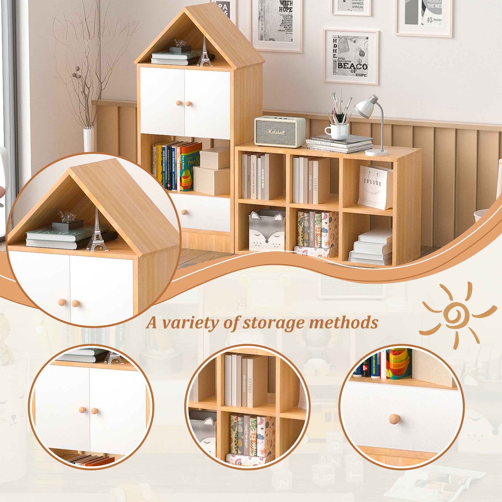 Versatile Children'S Bookshelf With House Shaped Design, Multi Functional Storage For Books And Toys, Adjustable Placement, Durable Kids Organizer For Playroom Or Bedroom Easy Assembly & Safe For