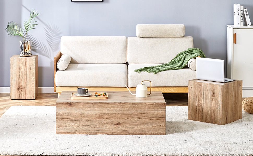 Modern Three Piece Coffee Table.Elevate Your Living Space With This Modern Mdf Coffee Table That Showcases Smooth, Light Wood Color Texture Patterns. Stylish Design. Wood Mdf