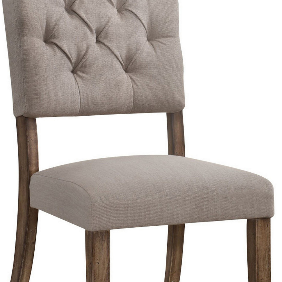 Dining Side Chair With Linen Tufted Back, Set Of 2, Beige Beige Wood