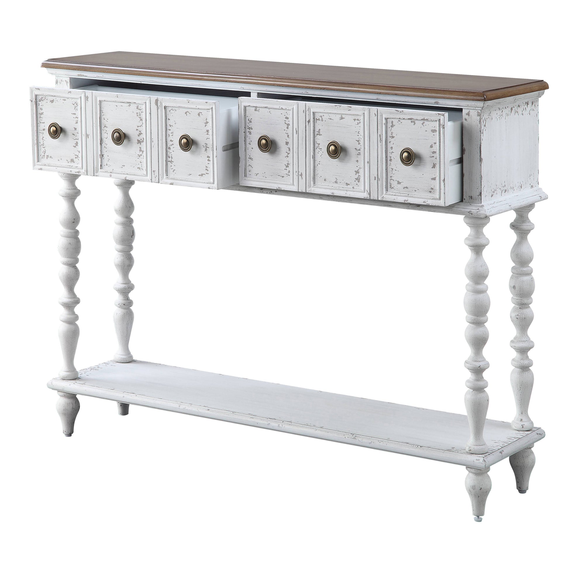 Dark Charcoal And Antique White Console Table White Primary Living Space Rubberwood Drawers Rectangular Wood