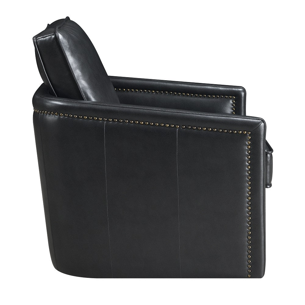 Black Swivel Accent Chair Black Primary Living Space Modern Genuine Leather