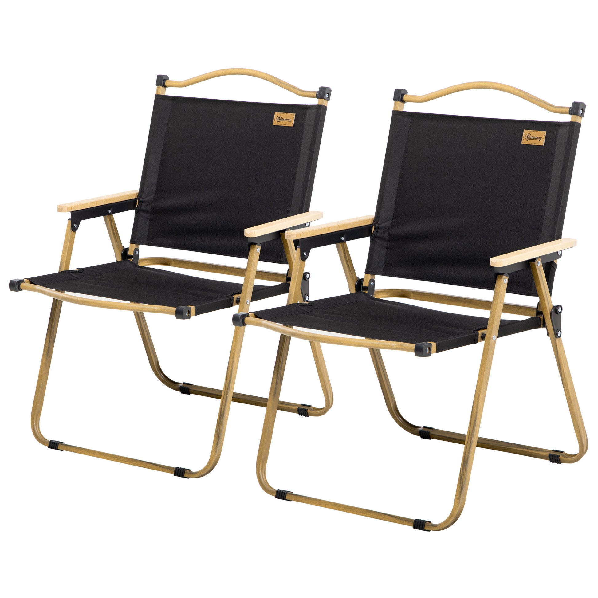 Outsunny 2 Pack Folding Camping Chair, Lightweight & Portable Beach Chairs Armchairs, Perfect For Festivals, Fishing, Picnic And Hiking, Black Black Metal