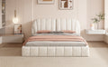 Queen Size Upholstered Platform Bed With Thick Fabric, Polyester, Beige Queen Beige Polyester