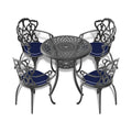 Cushions In Random Colors 5 Piece Set Of Cast Aluminum Patio Furniture With Cushions Yes Dining Set Black Seats 4 Rust Resistant Frame Water Resistant Cushion Garden & Outdoor Complete Patio Sets Aluminium