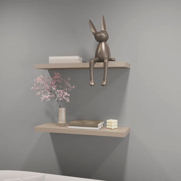 Iva Floating Shelf In Melamine X2, Taupe Taupe Primary Living Space Contemporary,Minimalist Wall Mounted Particle Board Melamine