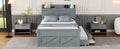 Full Size Wooden Bed With Storage Headboard With Outlets, Extendable Bed With Twin Size Trundle With Three Storage Drawers,Gray Full Gray Wood