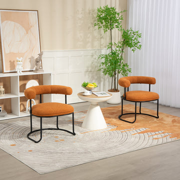 Coolmore Boucle Dining Chairs Set Of 2, Mid Century Modern Curved Backrest Chair, Round Upholstered Kitchen Chairs Orange Boucle Orange Foam Mdf Metal