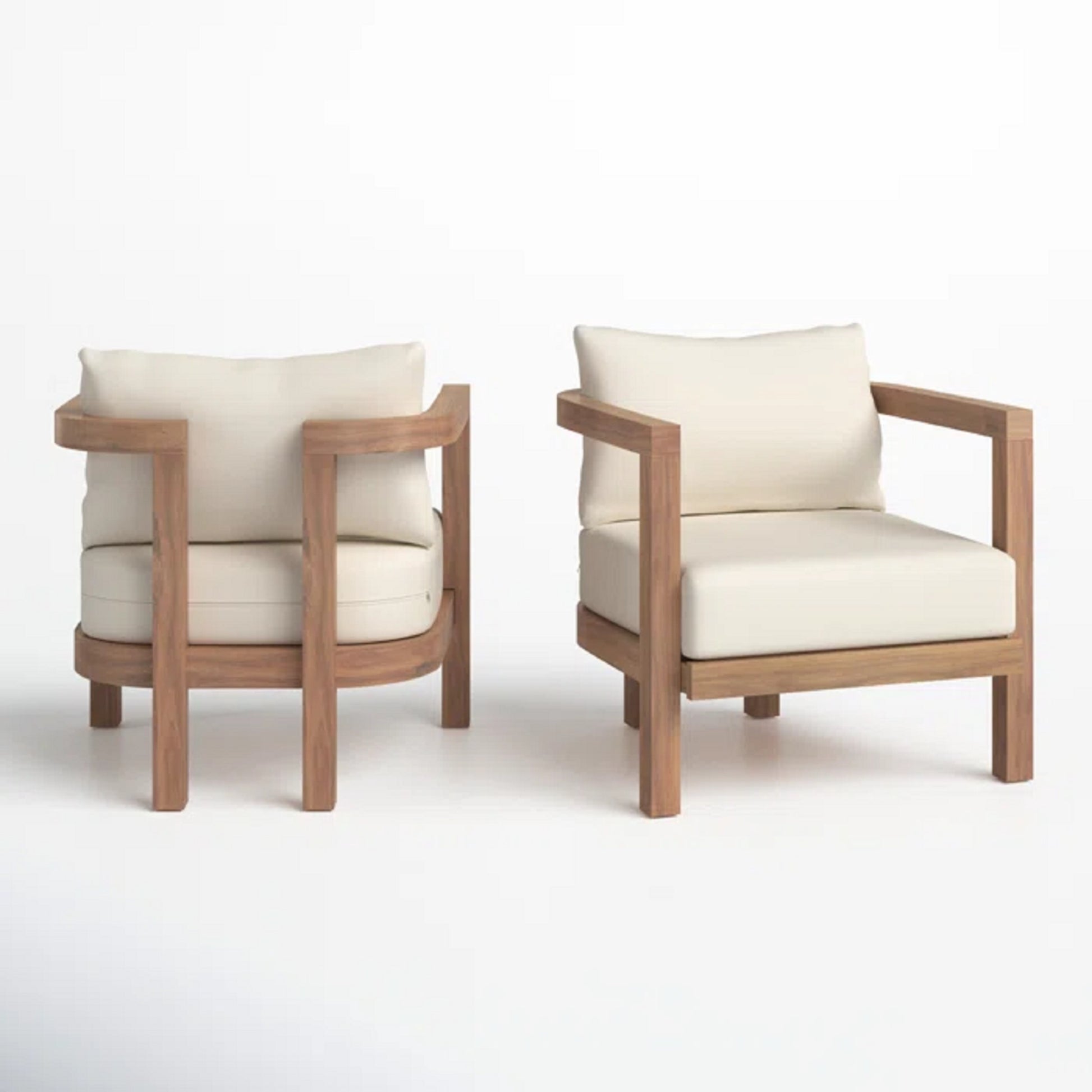 Set Of 2 Outdoor Acacia Wood Patio Club Chair, Patio Furniture,Waterproof Thick Cushion Deep Seating For Porch, Garden, Backyard, Balcony, Weight Capacity 400Lbs, Brown Wash, Beige Cushion Yes Deep Seating Brown Beige Garden & Outdoor 2 Person Seating