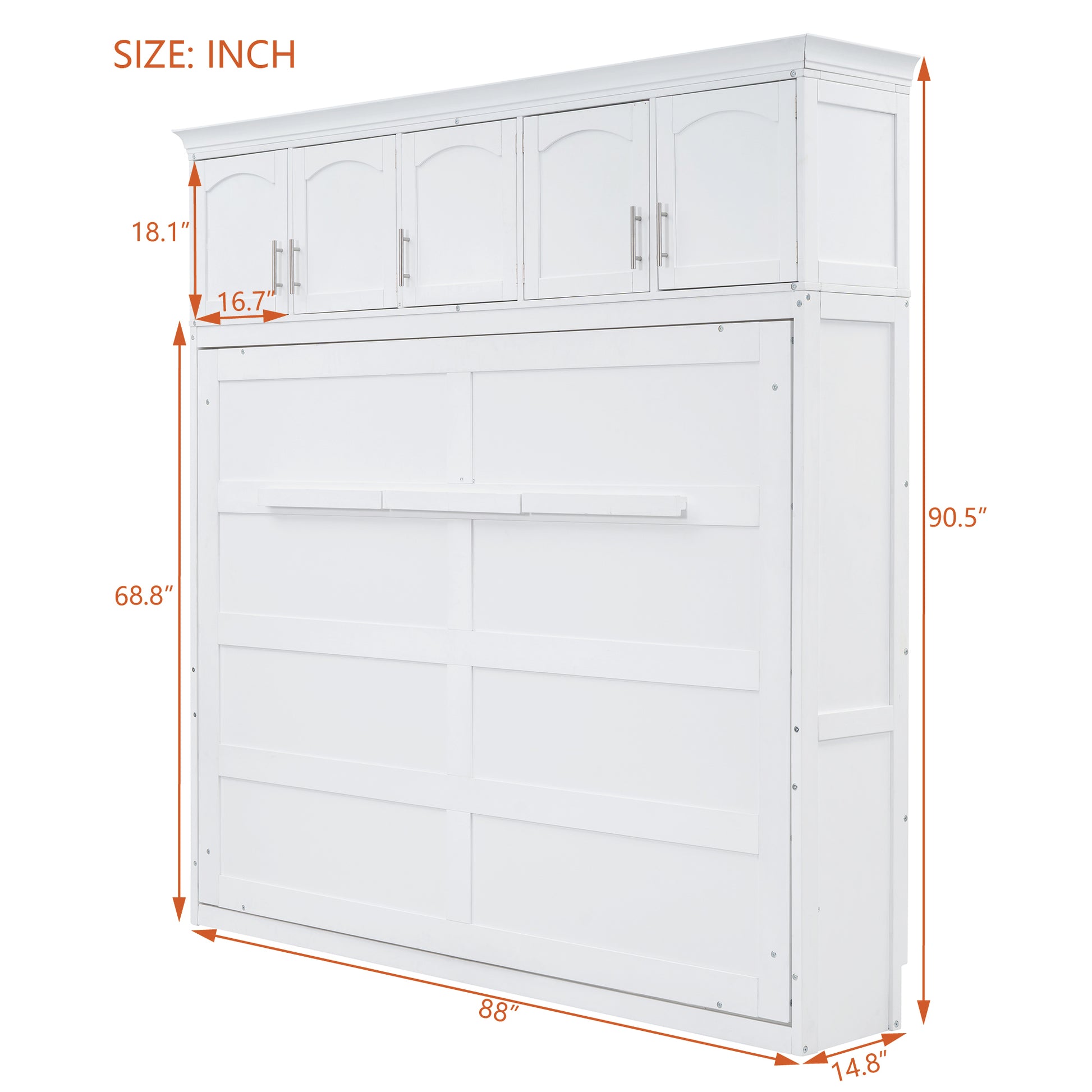 Queen Size Murphy Bed Wall Bed With Top Cabinets,White Queen White Plywood