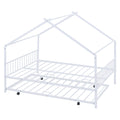 Full Size Metal House Bed With Twin Size Trundle, White Full White Metal