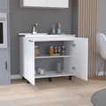 2 Freestanding Utility Base Cabinet With Stainless Steel Countertop And 2 Door, White White Solid Wood Mdf Engineered Wood