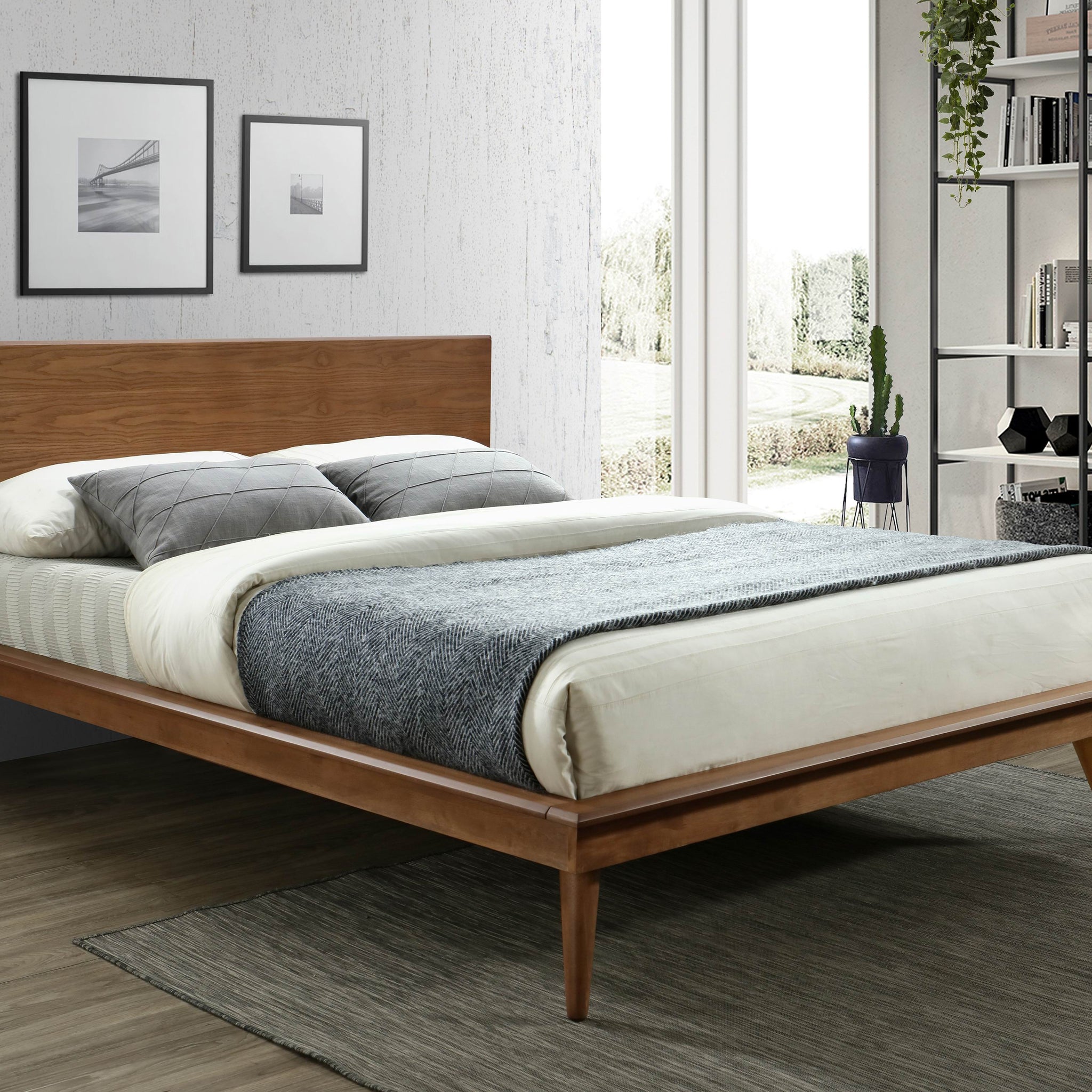 Modern Sleek Design 1Pc Full Platform Bed Durable Brown Wooden Bedroom Furniture Box Spring Not Required Full Brown Wood Bedroom Slat Beds Wood