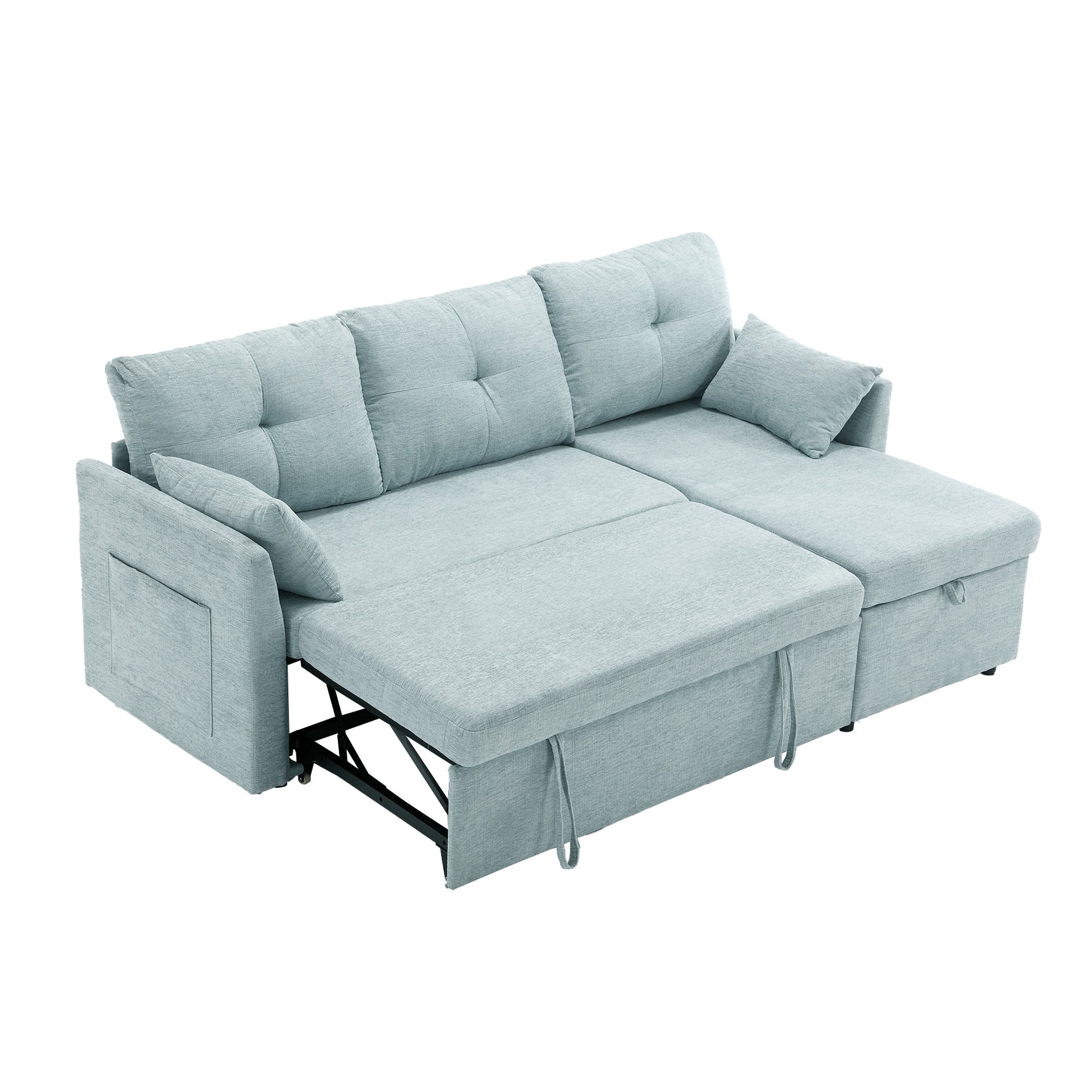 United We Win Furniture, Modular L Shaped Sofa, Modular Long Sofa With Reversible Chaise Lounge, Sofa Bed, Sleeper Sofa, Modular Sofa Combination With Storage Seats. Mint Green Chenille 3 Seat