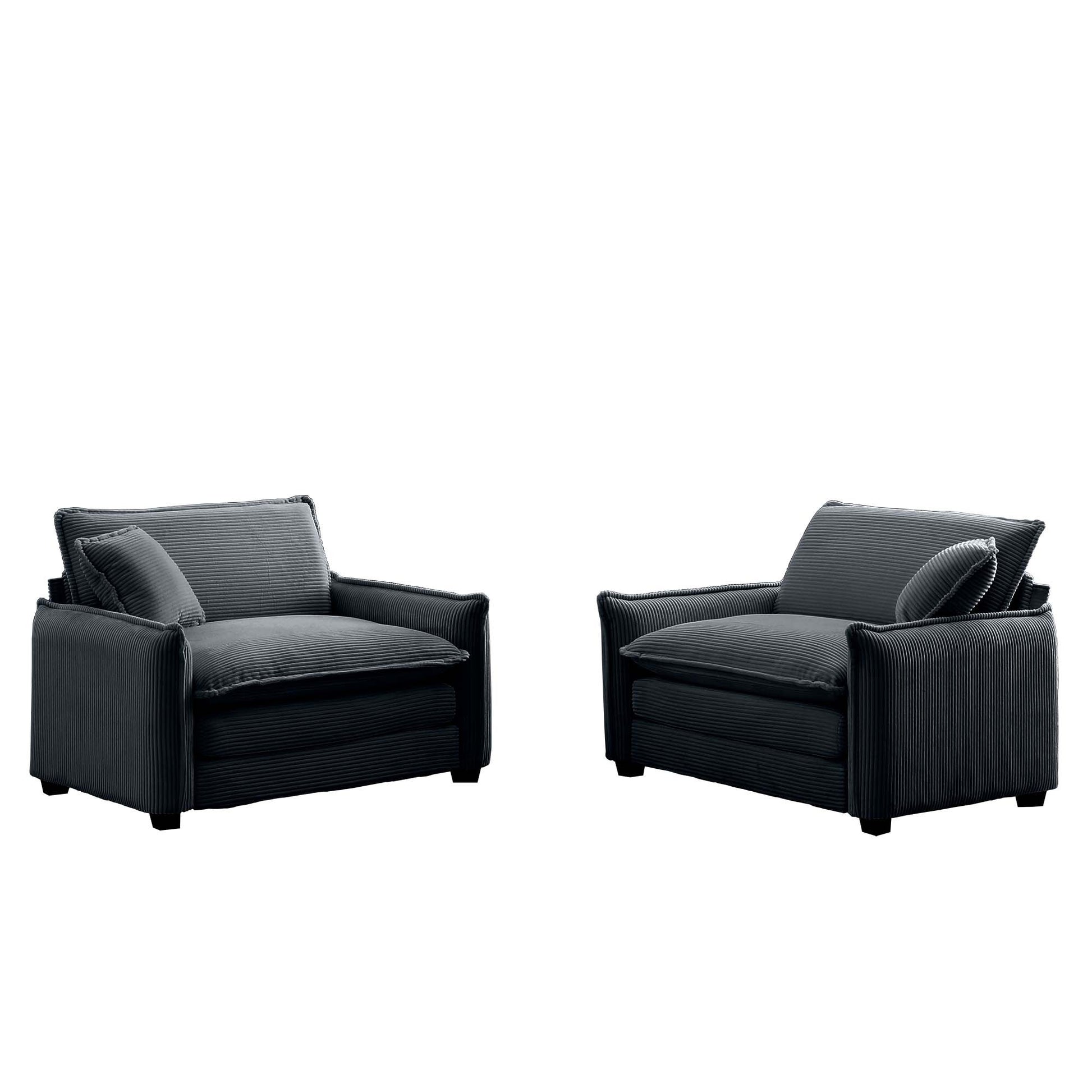 Grey Corduroy,Luxurious And Sophisticated Deep Seated Sofa Set With Two Single Deep Seat Sofa Suitable For Living Room And Office Grey Corduroy 2 Seat