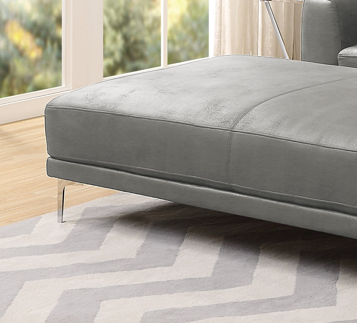 Modern Antique Gray Large Ottoman Metal Legs 1Pc Cocktail Ottoman Living Room Antique Gray Faux Leather Primary Living Space Grey Contemporary,Modern Rectangle Bonded Leather