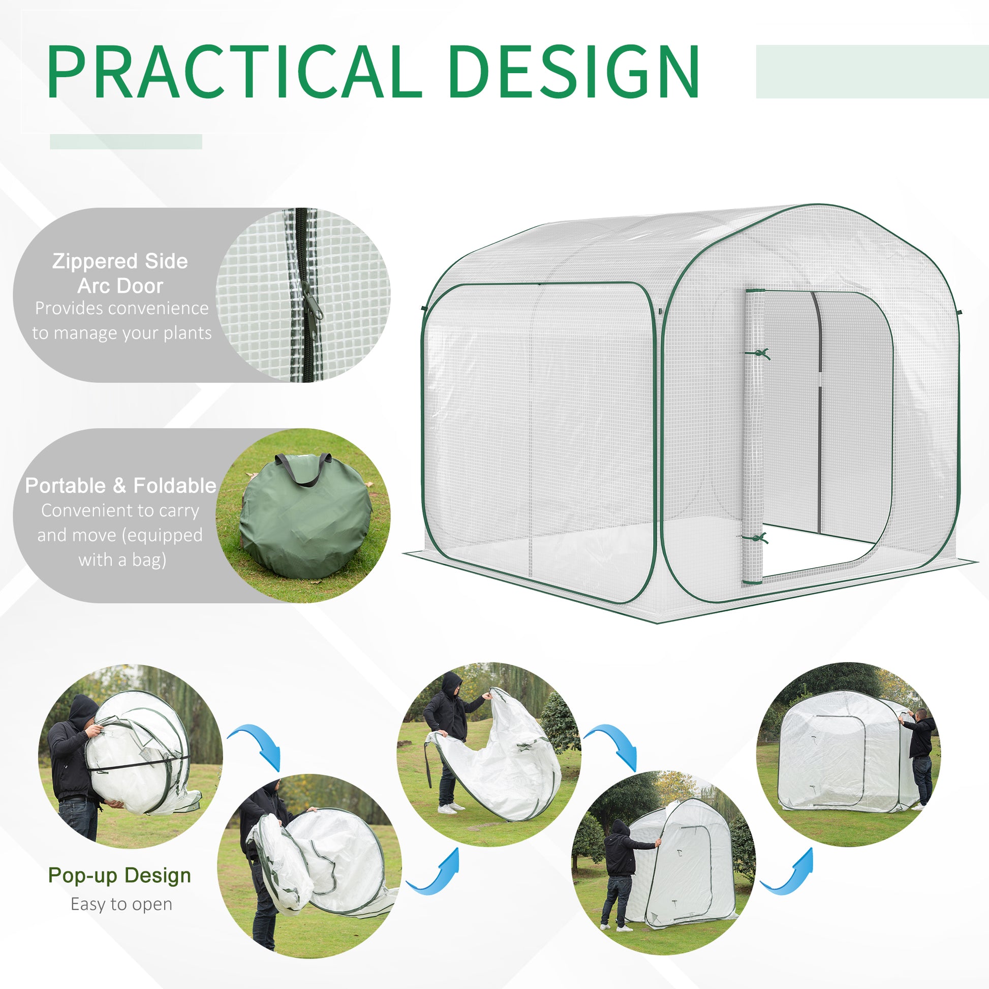 Outsunny 7' X 7' X 6' Portable Walk In Greenhouse, Pop Up Setup, Outdoor Garden Hot House, Hobby Greenhouse Tent With Zipper Door For Growing Flowers, Herbs, Vegetables, Saplings, Succulents, White White Steel