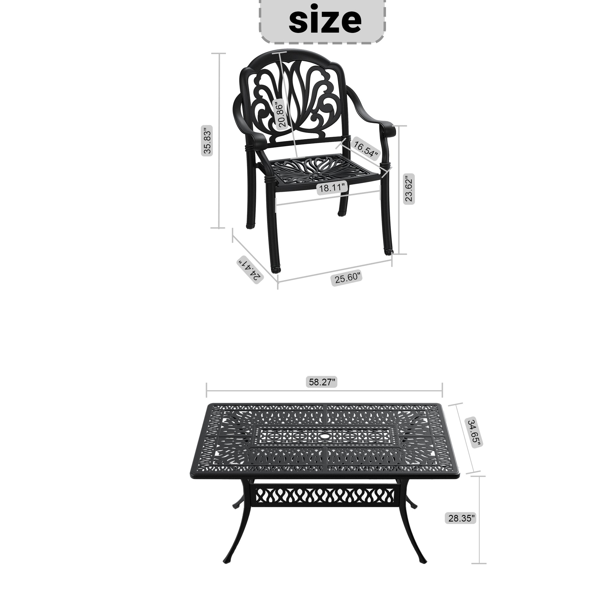 Cushions In Random Colors 5 Piece Set Of Cast Aluminum Patio Furniture With Cushions Yes Dining Set Black Seats 4 Rust Resistant Frame Water Resistant Cushion Garden & Outdoor Complete Patio Sets Aluminium