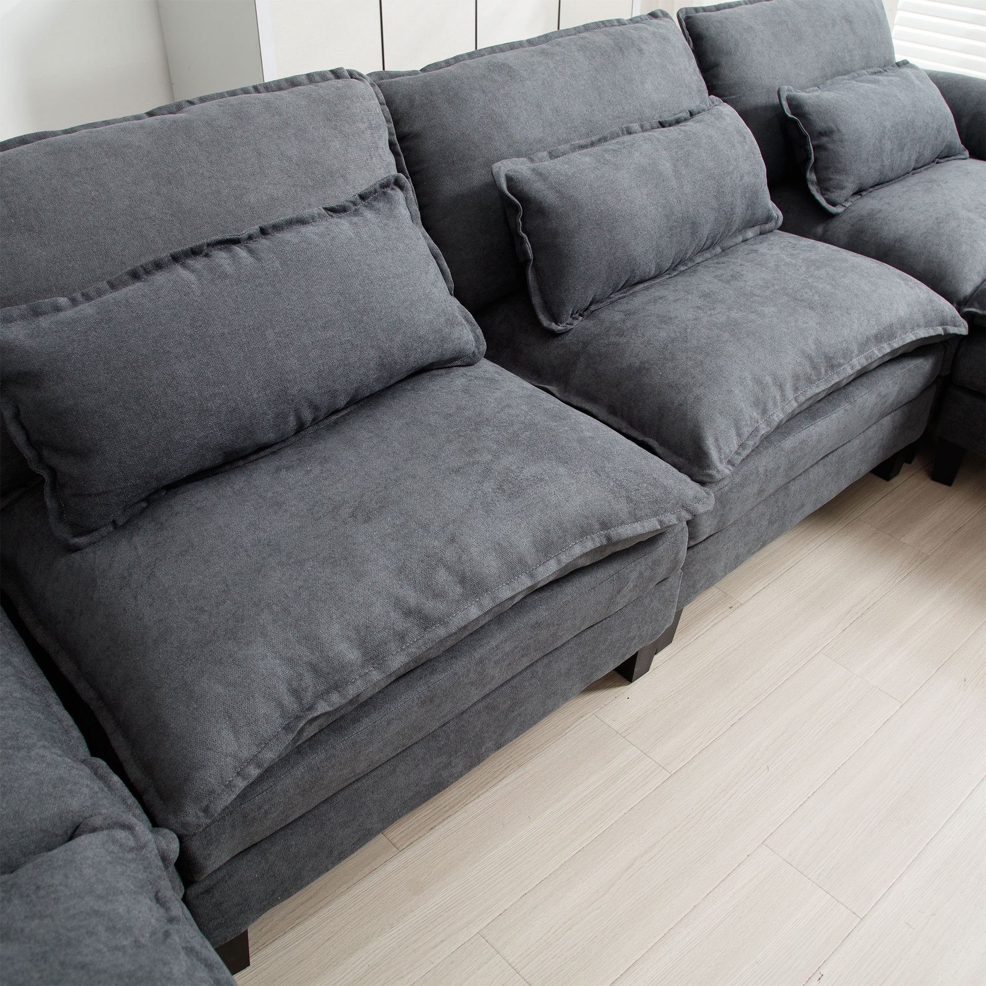 154.8" Oversized Modular Sofaice Velvet Large U Shaped Couch Comfy Upholstered 4 Seat Sofa With 2 Ottoman, 4 Lumbar Pillow, Deep Seat Couch For Living Room Dark Gray Primary Living Space Modern Foam Polyester 6 Seat