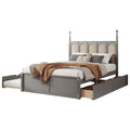 Queen Size Rattan Platform Bed With With 2 Big Drawers, T Size Trundle, Gray Queen Gray Plywood