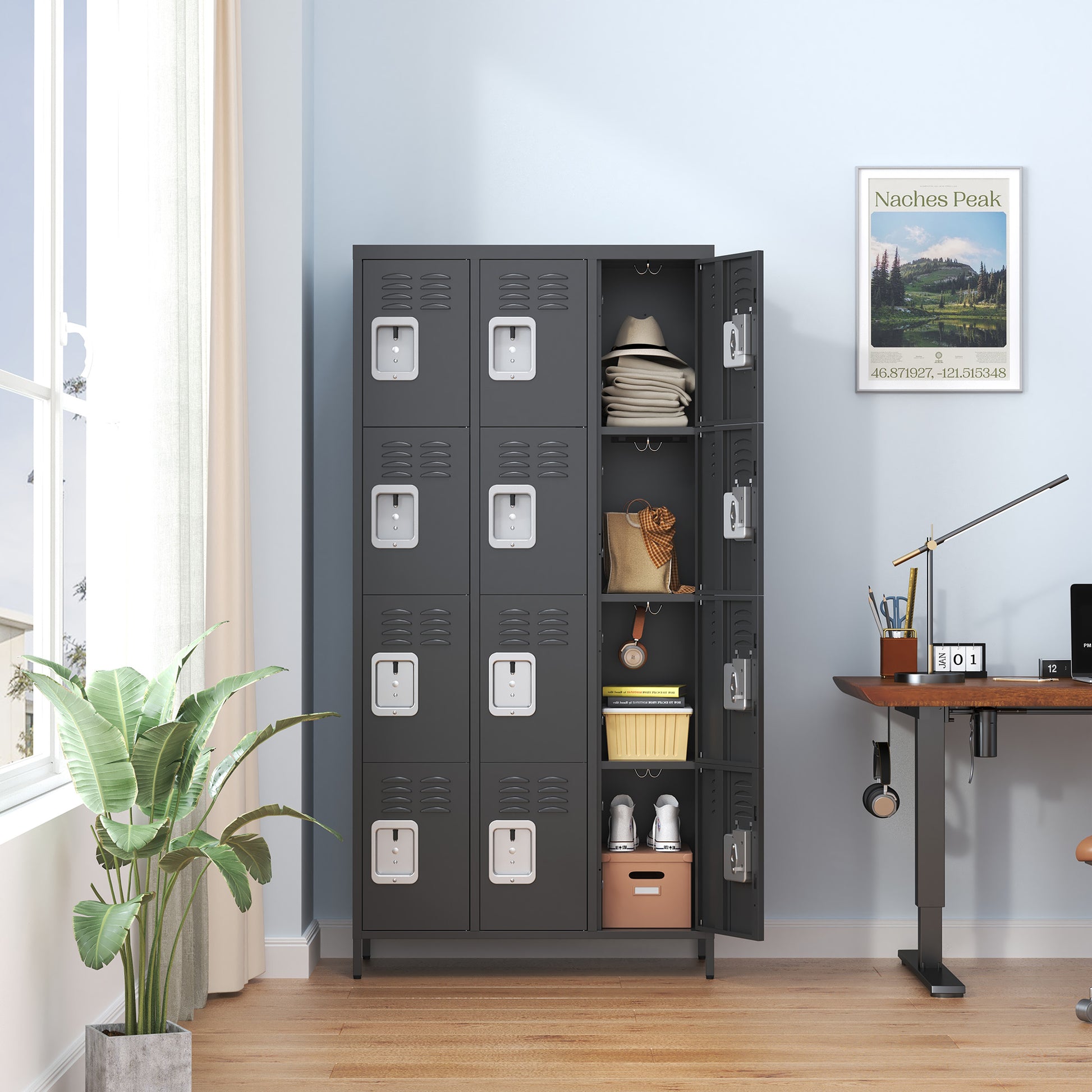 12 Door 72"H Metal Lockers With Lock For Employees,Storage Locker Cabinet For Home Gym Office School Garage,Easy Assembly,Black 5 Or More Spaces Black Primary Living Space Door Locks Modern Metal