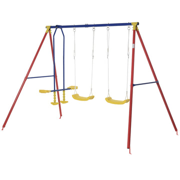 Outsunny Metal Swing Set With Glider, Two Swing Seats And Adjustable Height, Outdoor Heavy Duty A Frame Suitable For Playground, Backyard, Multi Color Multicolor Metal