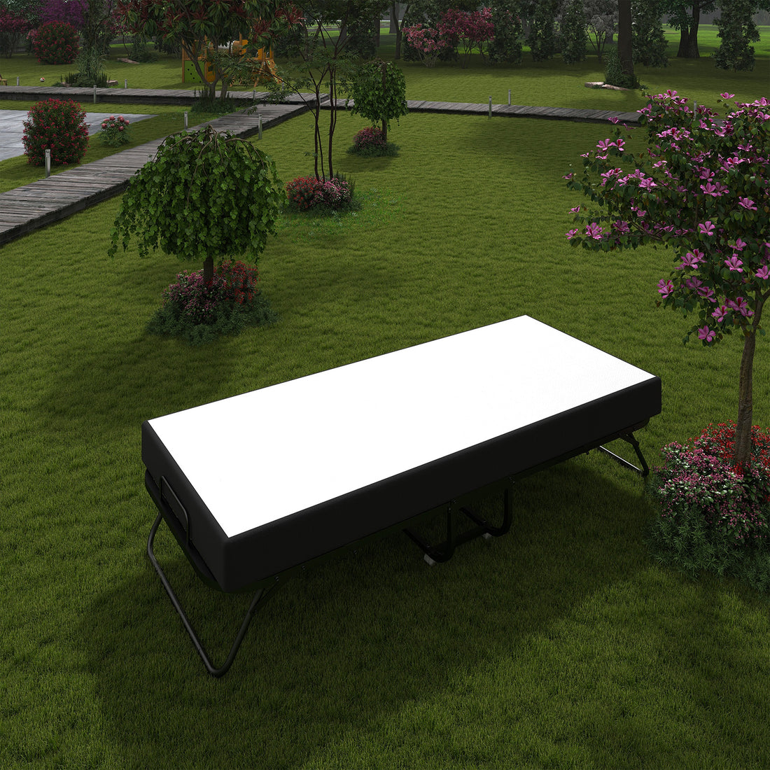 Deluxe Diplomat Folding Bed Twin Size With Luxurious Memory Foam Mattress And A Super Strong Sturdy Frame White Black Metal