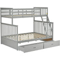 Twin Over Full Bunk Bed With Storage Drawers, Wooden Bunk Bed With Ladder And Safety Guard Rails Gray Full Gray Wood