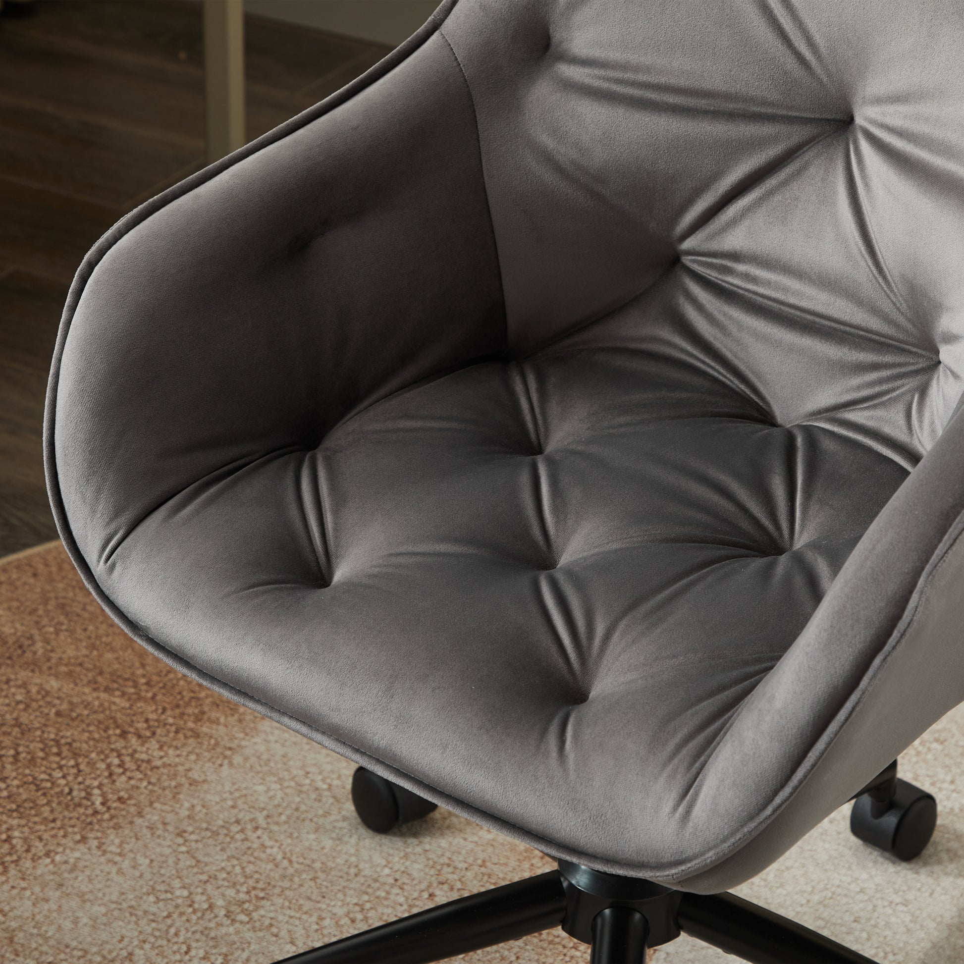 Elegent Velvet Office Chair With Wheels, Makeup Vanity Chair Height Adjustable For Teens Women Girls, Comfy Swivel Modern Leisure Armchair For Home Office, Bedroom, Study And Vanity. Gray Gray Primary Living Space Luxury,Modern Foam Iron