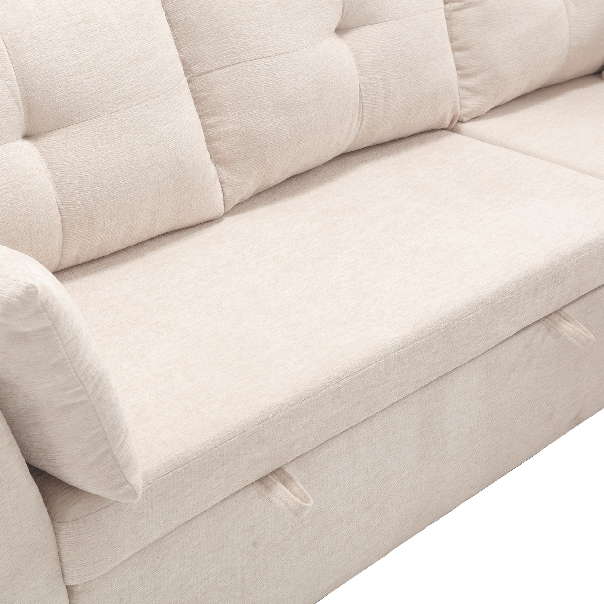 United We Win Furniture, Modular L Shaped Sofa, Modular Long Sofa With Reversible Chaise Lounge, Sofa Bed, Sleeper Sofa, Modular Sofa Combination With Storage Seats. Beige Chenille 3 Seat