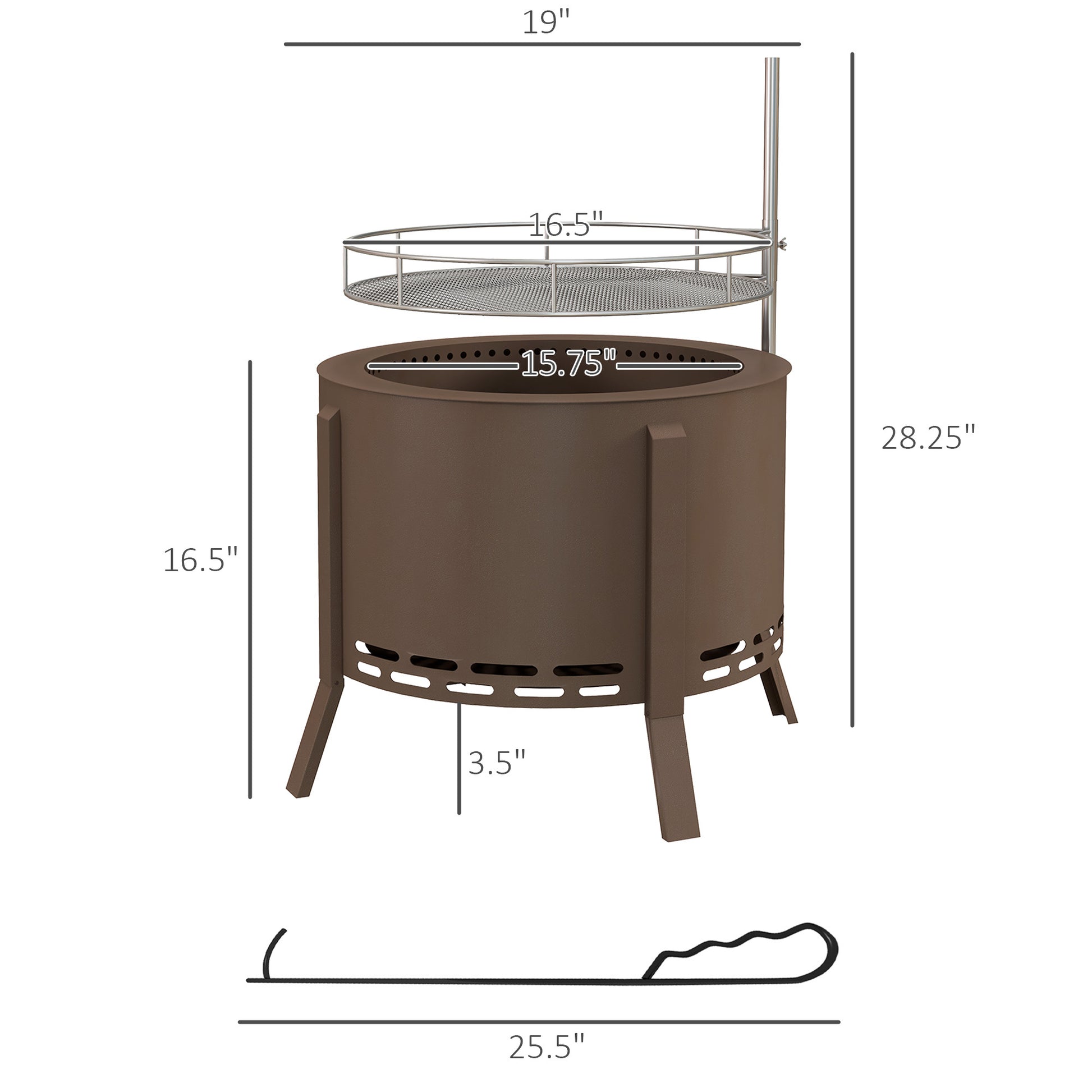 Outsunny 2 In 1 Smokeless Fire Pit, Bbq Grill, 19" Portable Wood Burning Firepit With Cooking Grate And Poker, Low Smoke Camping Bonfire Stove For Backyard Patio Picnic, Steel, Bronze Bronze Steel