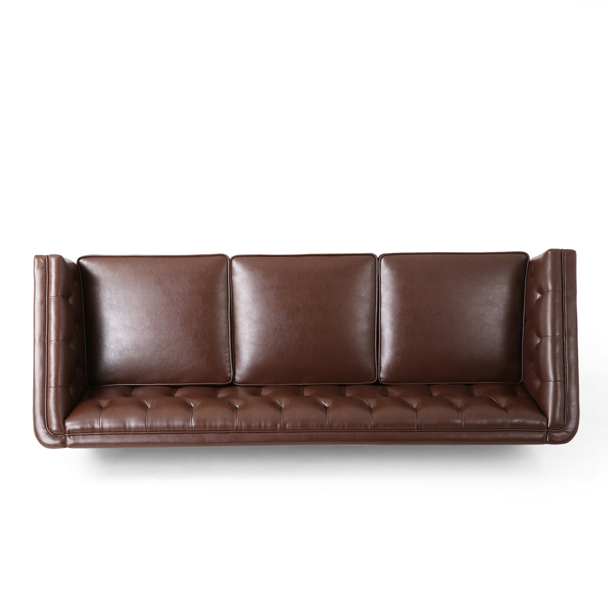 Mirod 81'' Pu Sofa,Tufted Back,Solid Wood Legs,Living Room And Study Dark Brown Pu 3 Seat