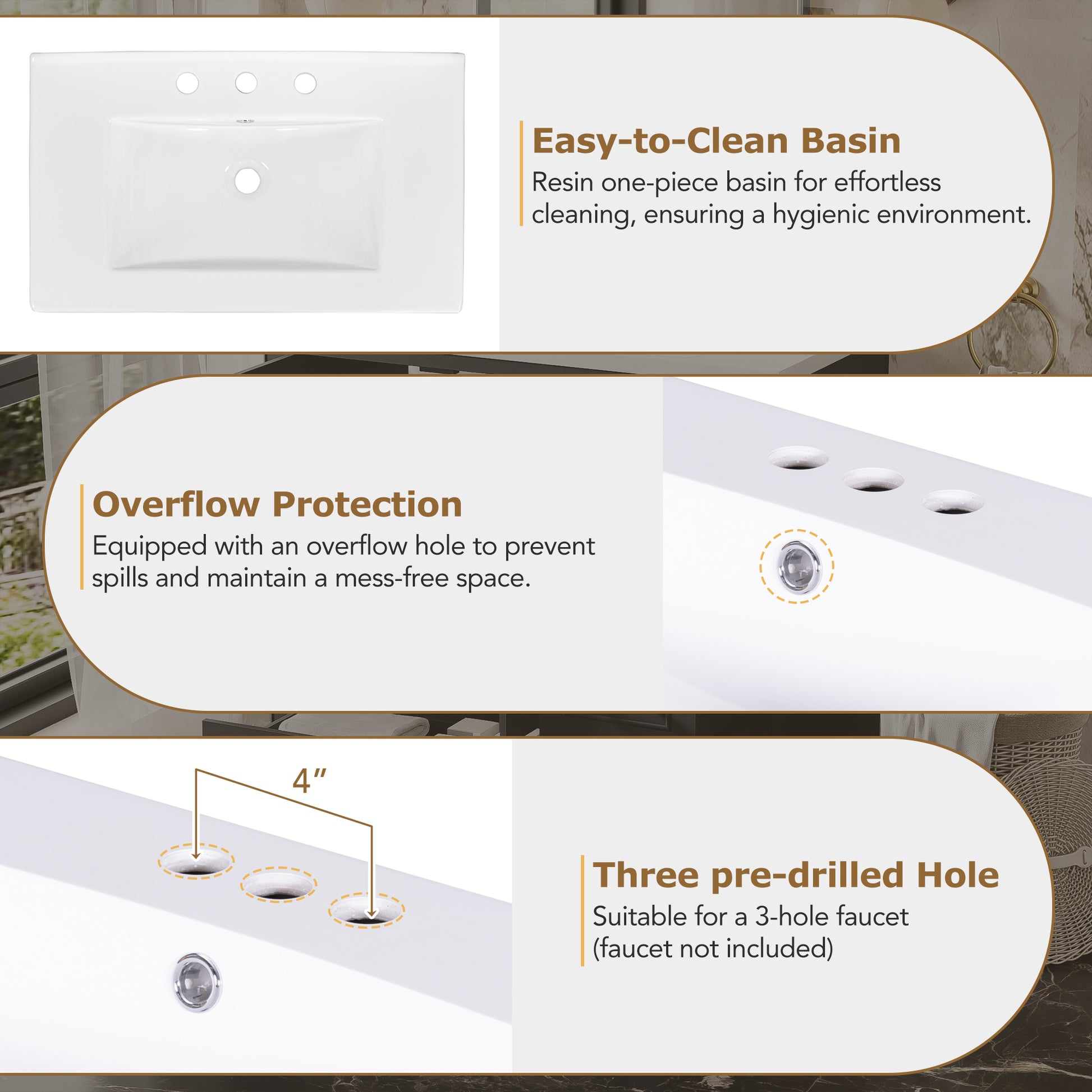 36 Inch Traditional Bathroom Vanity With Resin Sink Combo Set, Black Bathroom Cabinet With Two Doors And Four Drawers Black Bathroom Solid Wood Mdf Resin