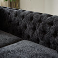Chenille Pull Buckle Design Sofa For Living Room,Buttons Tufted With Copper Nail Decoration Armrest, Modern Couch Upholstered Button And Metal Legs Black Foam Chenille 5 Seat