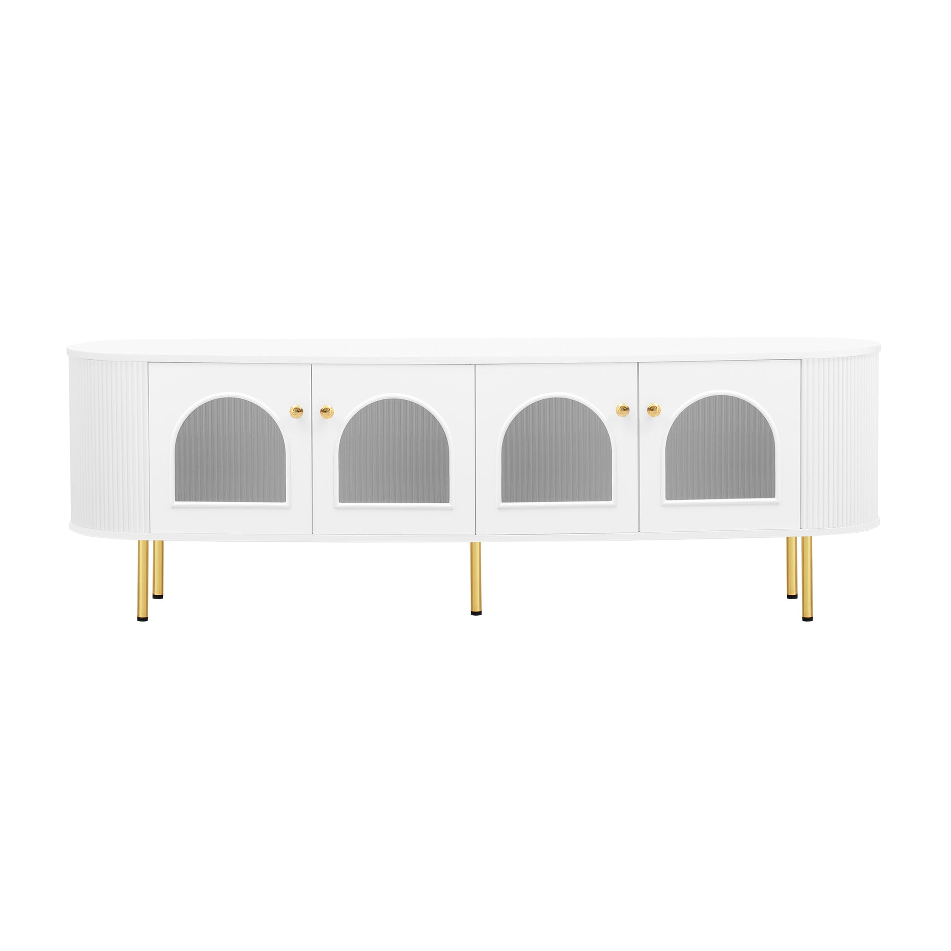 Modern Tv Stand For Tvs Up To 80 Inches, Entertainment Center With 4 Cabinets, Wood Media Console With Metal Legs And Handles For Living Room, White White 70 79 Inches Mdf