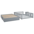 Full Size Wood Daybed With Fence Guardrails And 2 Drawers, Split Into Independent Floor Bed & Daybed, Gray Old Sku :Lp000882Aae Full Gray Solid Wood Mdf