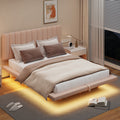 Queen Size Upholstered Floating Bed With Led Light And Usb Port, Velvet, Pink, Hydrualic Platform Bed Queen Pink Velvet