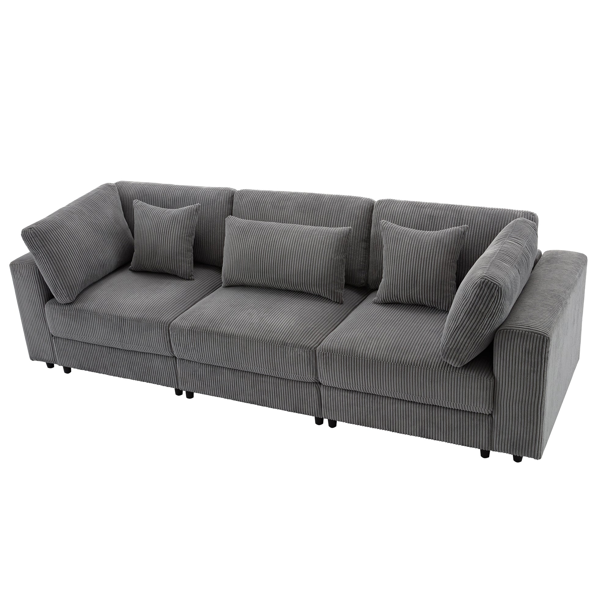 105'' 3 Seater Sofa With Removable Back Cushions And 5 Pillowsfor Living Room, Apartment, Spacious Space Gray Polyester 3 Seat