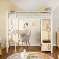 Twin Size Metal Loft Bed With Built In Wardrobe, Desk And Shelves, White Box Spring Not Required Twin White Metal Mdf Metal