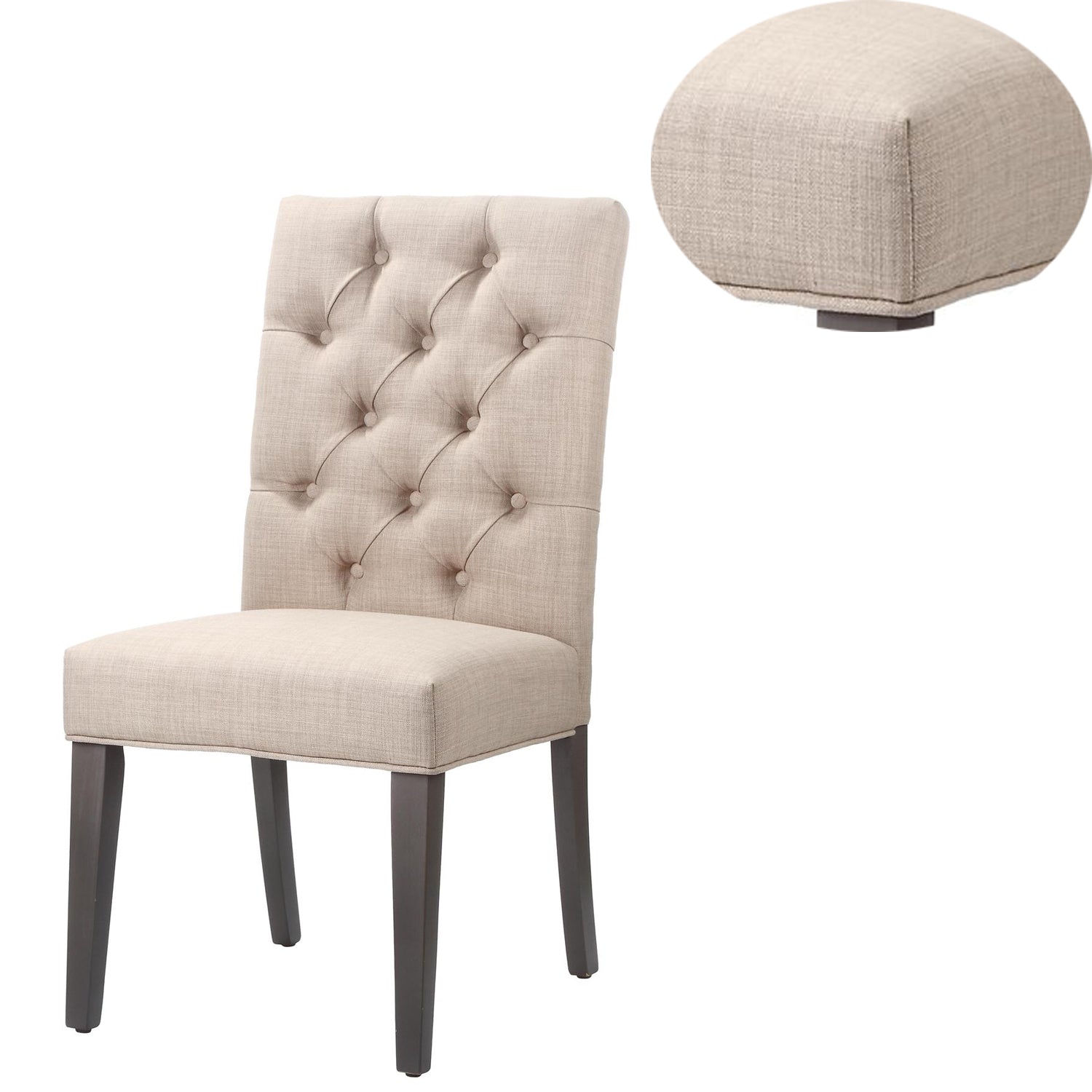 Fabric Upholstered Wooden Chair With Button Tufting, Set Of 2, Beige And Black Beige Black Wood Fabric