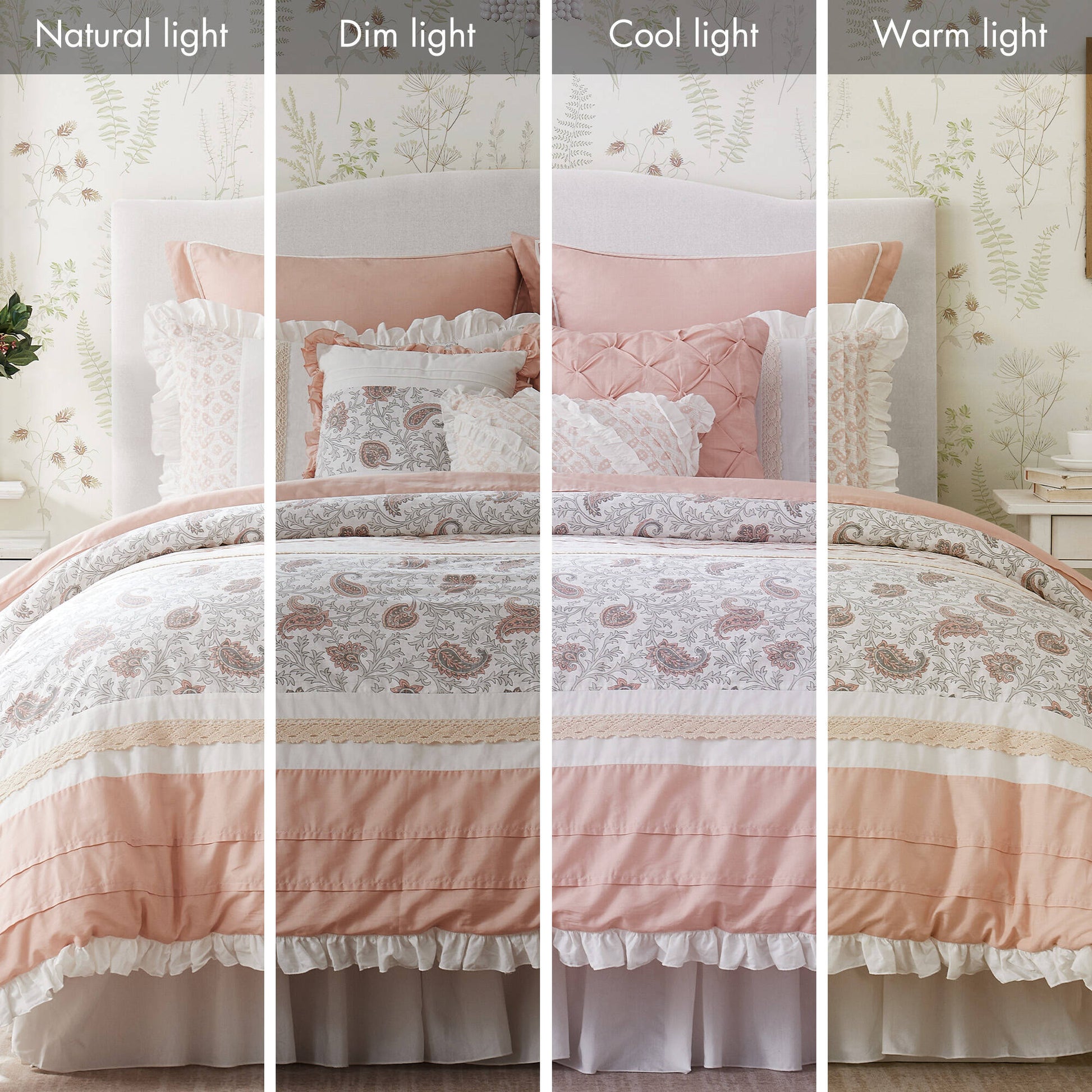 9 Piece Cotton Percale Comforter Set Blush Cal King California King Blush Polyester