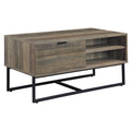 Rustic Oak And Black Coffee Table With Open Storage Rustic Primary Living Space Oak Drawers Rectangular Wood Metal