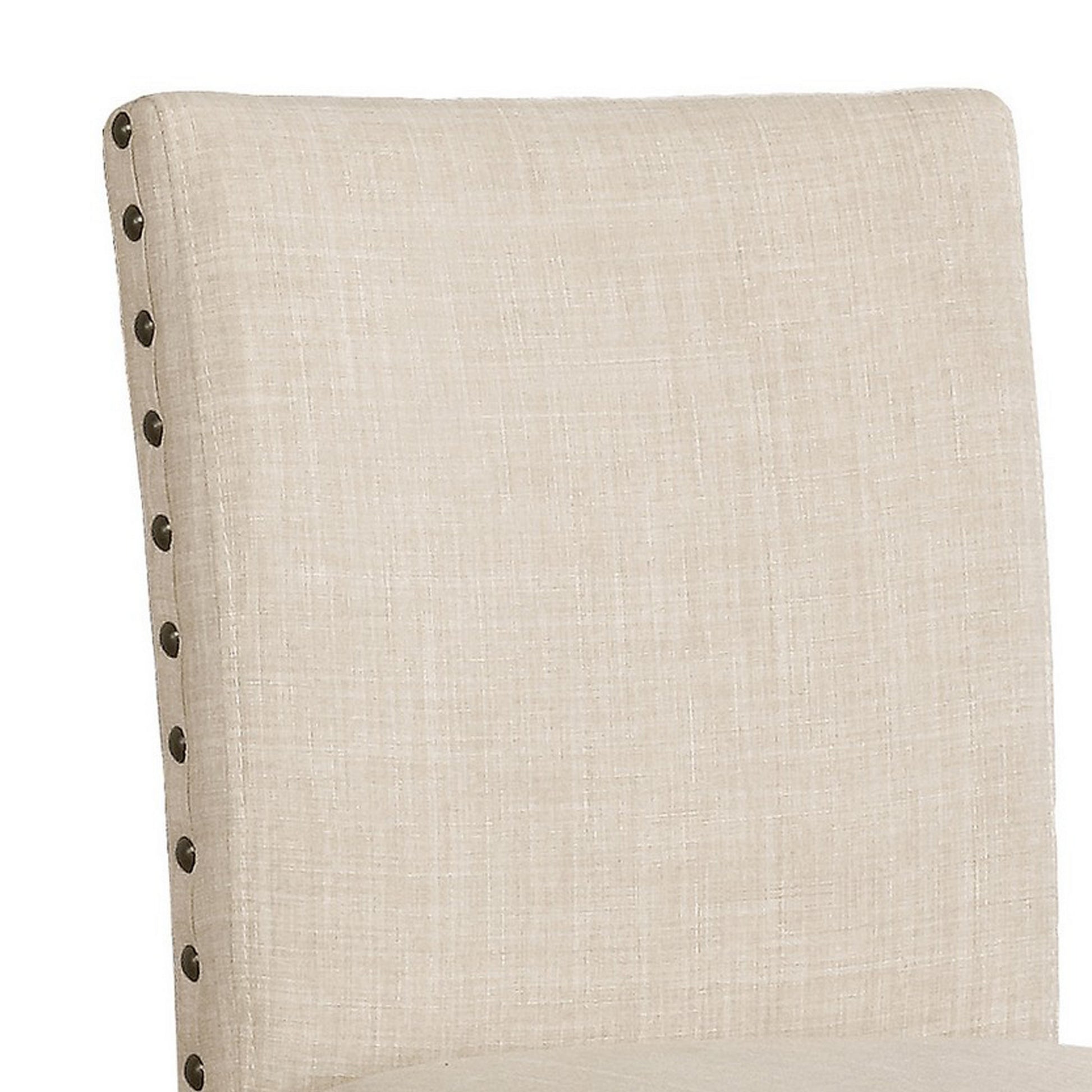 Lok 30 Inch Wood Barstool, Set Of 2, Trim, Padded Seating, Beige Beige Brown Solid Wood